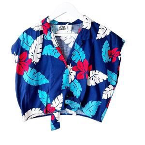 Vintage Hilo Hattie's Hawaiian Print Tie Crop Top Size XL